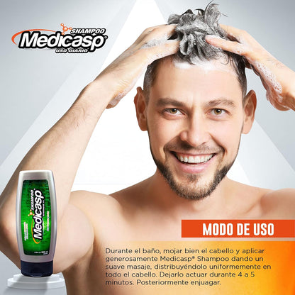 Medicasp Shampoo Anticaspa - Auxiliar en la eliminación del hongo de la caspa, alivia comezón y ardor, deja el cabello con brillo y suavidad, ideal para uso diario, contiene una botella de 400ml