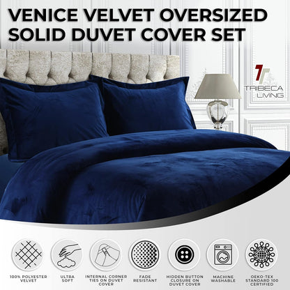 Tribeca Living VENICEDUVET Venice - Juego de edredón de Terciopelo de Gran tamaño, 3 Piezas, King, Azul Marino