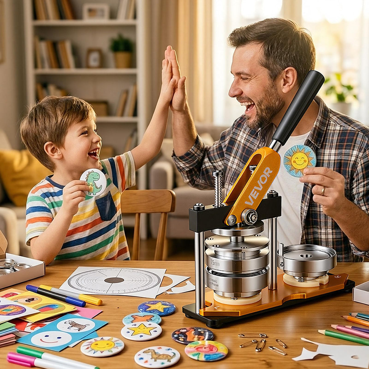 VEVOR Máquina para hacer botones, kit de prensa perforadora de insignias 75 mm, fabricante de alfileres, suministros para hacer botones con 500 piezas de botones, cortador de círculos y libro mágico