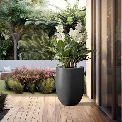 Kante - Maceta Alta Negra bruñida de 21.5 Pulgadas de Alto, Maceta Decorativa Grande para Interiores con Orificio de Drenaje y tapón de Goma, Estilo Redondo Moderno para el hogar y el Patio