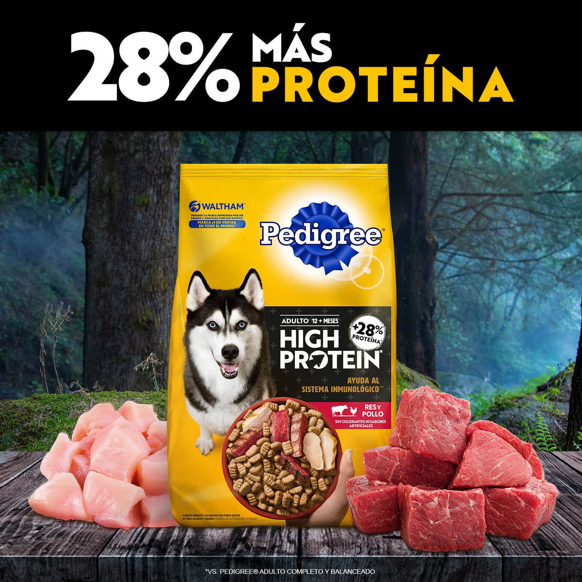 Pedigree - High Protein, Croquetas para Perro Adulto, Sabor Res y Pollo, Alimento Completo para Perro con Alta Proteína, Vitaminas y Omega 6, 18 kg