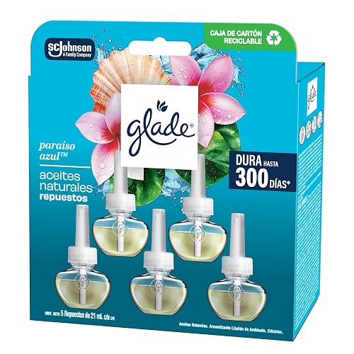 Glade Aromatizante para Hogar Eléctrico Paraíso Azul, 5 Repuestos 21 ml