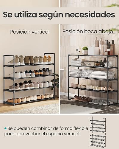 SONGMICS Zapatero de 4 Niveles, Estantería de Metal, para 16 a 20 Pares | Estante Apilable, 30 × 92 × 72 cm, Negro, Colección DEKY, MLSA14BKV3
