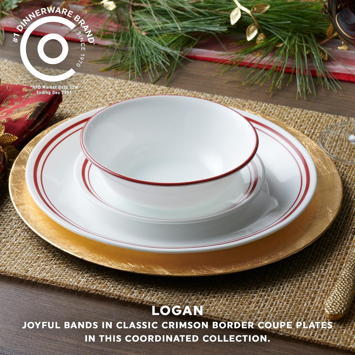 Corelle Vitrelle juego de vajilla de 18 piezas, servicio para 6, Logan, vidrio de triple capa resistente a astillados y golpes, juego de platos y tazones redondos livianos