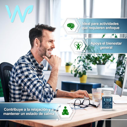 NW 8 MAG con 8 Magnesios 180caps - Citrato, Glicinato, Malato, Treonato de Magnesio y más | Ingredientes Naturales | Energia, Antioxidante | Natural Wisdom