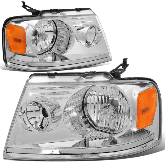 DNA Motoring HL-OH-F15004-CH-AM Par de Faros Delanteros Estilo OE para Ford F150 04-08, Lincoln Mark LT 06-08, Cromado Ámbar
