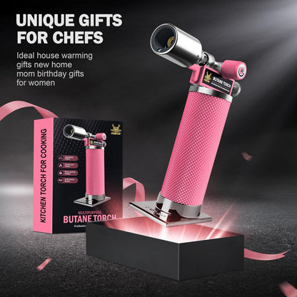 RAVS - Antorcha de butano, antorcha de cocina para crema Brulee con llama ajustable, antorcha de cocina para hornear, barbacoa, postres, mini antorcha de metal con hebilla de seguridad, rosa (butano