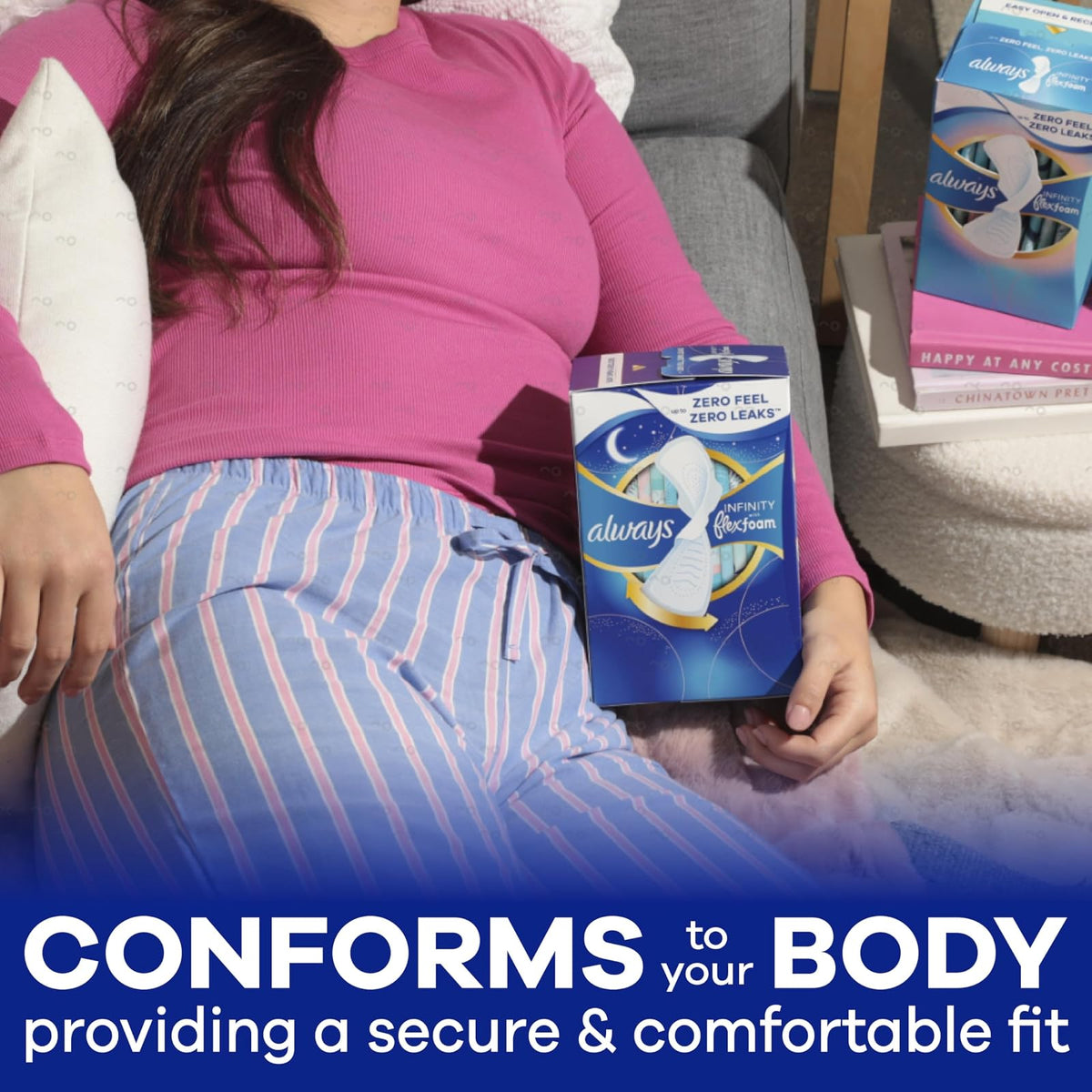 Always Infinity FlexFoam Almohadillas para mujer, talla 5, extra pesadas durante la noche con alas, 30 unidades