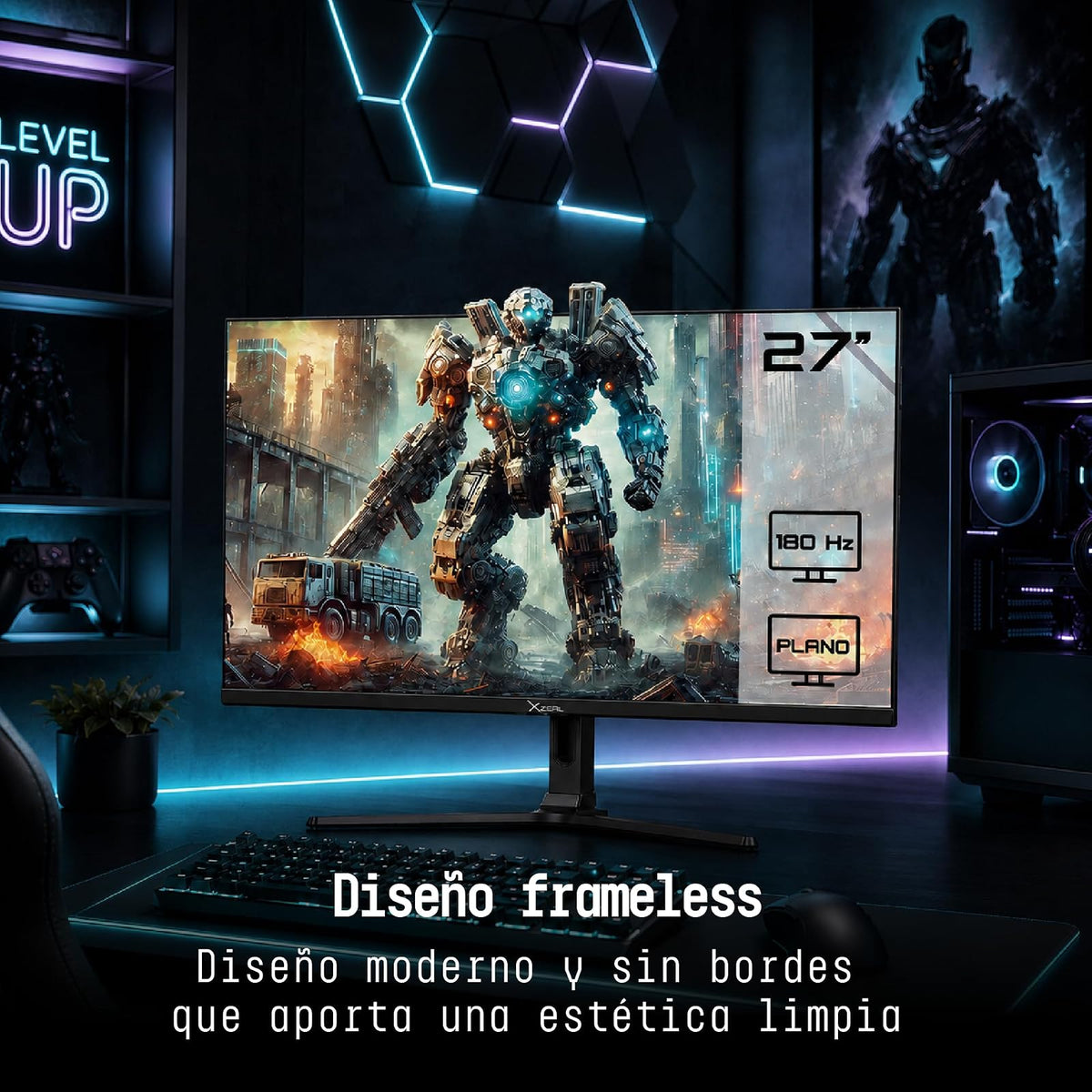 Xzeal Monitor 27" Xzeal XZ4010-2 Panel Curvo VA FHD 180Hz 1ms 1xDP + 1xHDMI + Vesa 100x100mm Negro