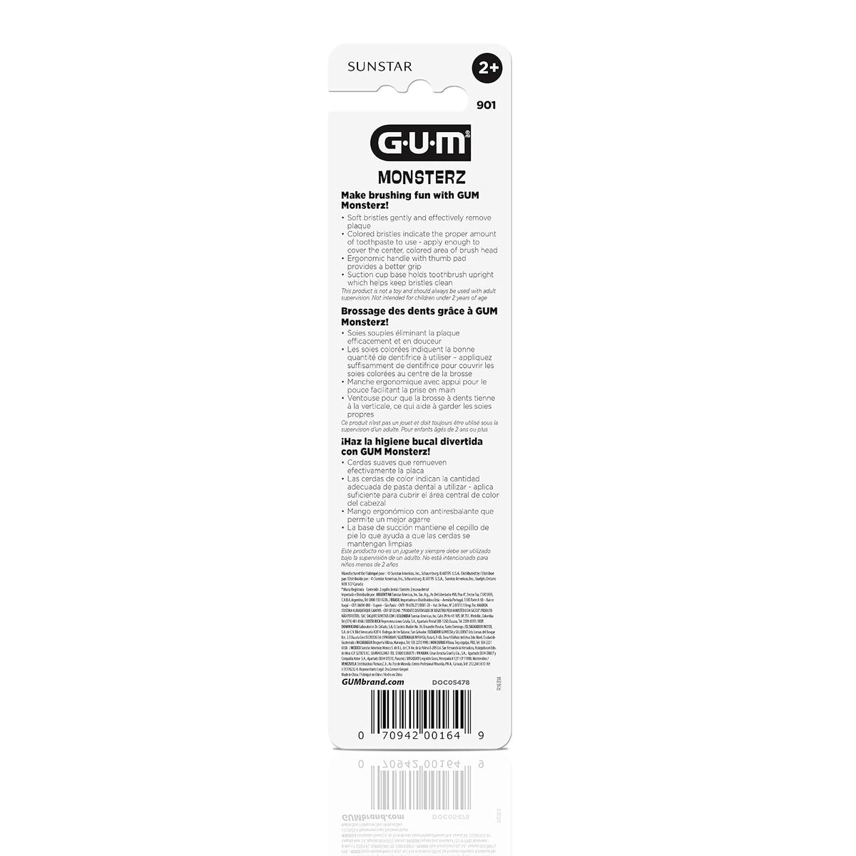 GUM 901B Monsterz Kids and Toddler Toothbrush, Soft, Ages 2+, 2 Count (Pack of 6)