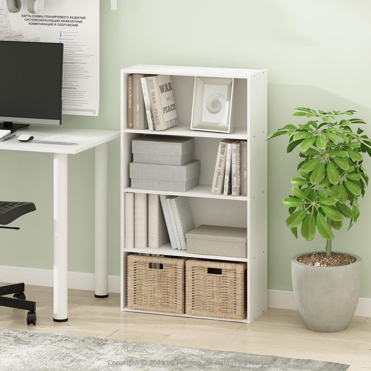 Furinno Pasir Estantería de 4 Niveles, Color Blanco