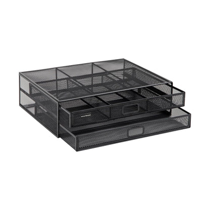 Betesh Mind Reader Monitor Stand, Ventilated Laptop Riser, Storage Drawer, Office, Metal Mesh, 15.75" L x 11.75" W x 4.5" H, Black
