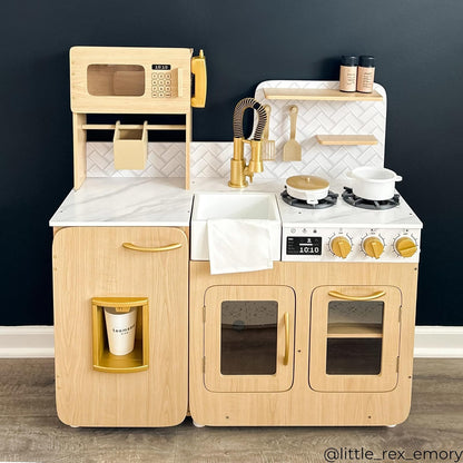 Teamson - Juego de Cocina para niños pequeños de Chipre con 14 Accesorios, Juego de Cocina de Juguete de Madera para niños de 1 a 8 años, estación de Cocina Montessori, Roble Claro/Blanco