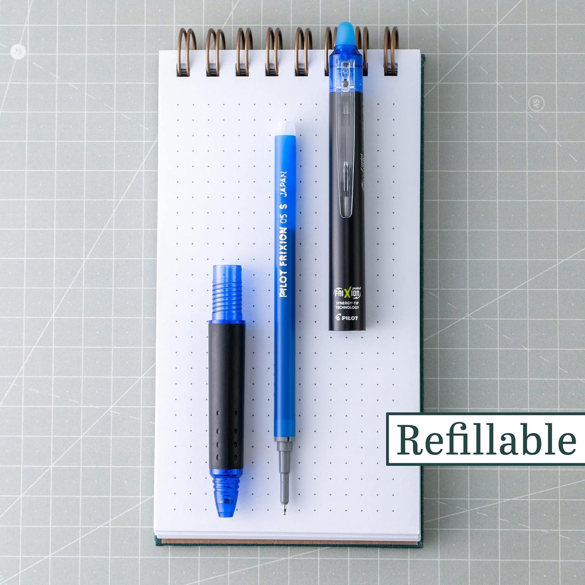 PILOT Frixion Synergy Clicker - Bolígrafos borrables, retráctiles y recargables, punta extrafina de 0,5 mm, 6 bolígrafos de tinta azul + 6 recambios