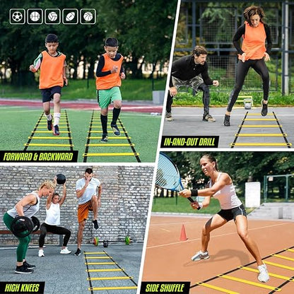 Yes4All Escalera de Agilidad con 8/12/20 Peldaños - Equipo de Entrenamiento de Velocidad para Niños y Adultos, Incluye Bolsa de Transporte (Combo y Individual)