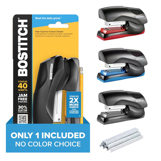 Bostitch - Grapadora de oficina resistente, capacidad de 40 hojas, sin atascos, media tira, cabe en la palma de tu mano, para aula, oficina o computadora, sin elección de color, una por pedido