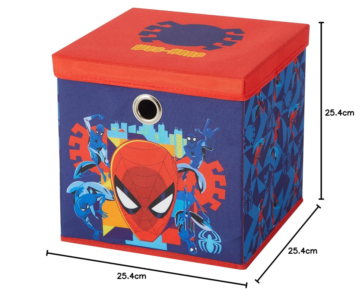 Idea Nuova Marvel Spiderman cubeta de almacenamiento plegable de tela, contenedor organizador de 10 pulgadas con tapa para recámara, sala de juegos y clóset