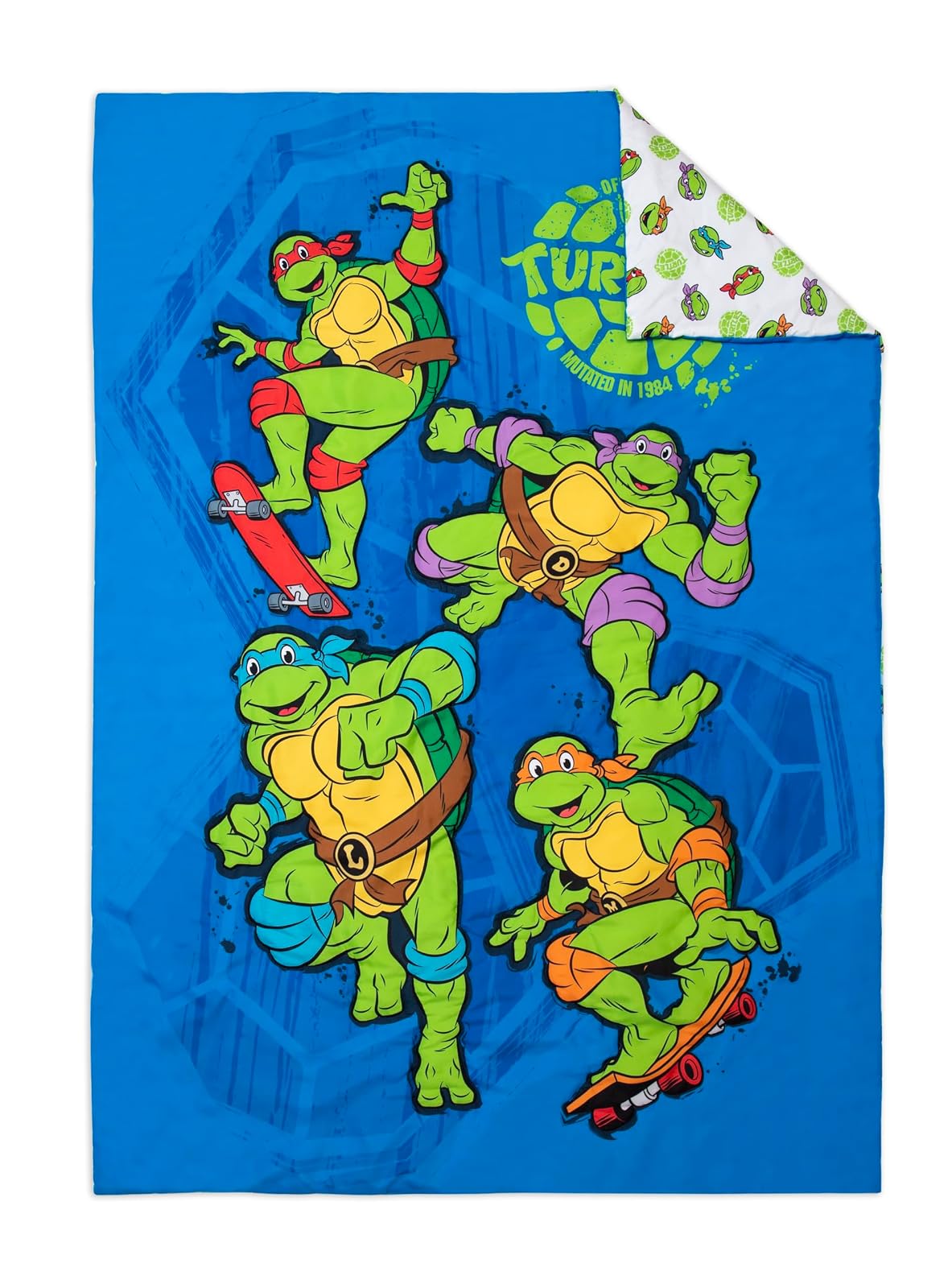 Juego de Ropa de Cama de 4 Piezas Teenage Mutant Ninja Turtles – Incluye edredón, Juego de sábanas, Ajustable + sábana Superior + Funda de Almohada Reversible para Cama de niños, Azul
