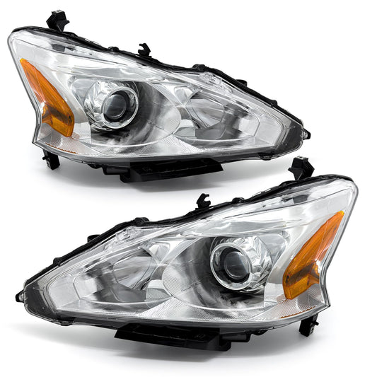 Adcarlights AD-NAL0013885 Conjunto de Faros Delanteros Cromados con Lente Transparente para Nissan Altima 4 Puertas 2013-2015