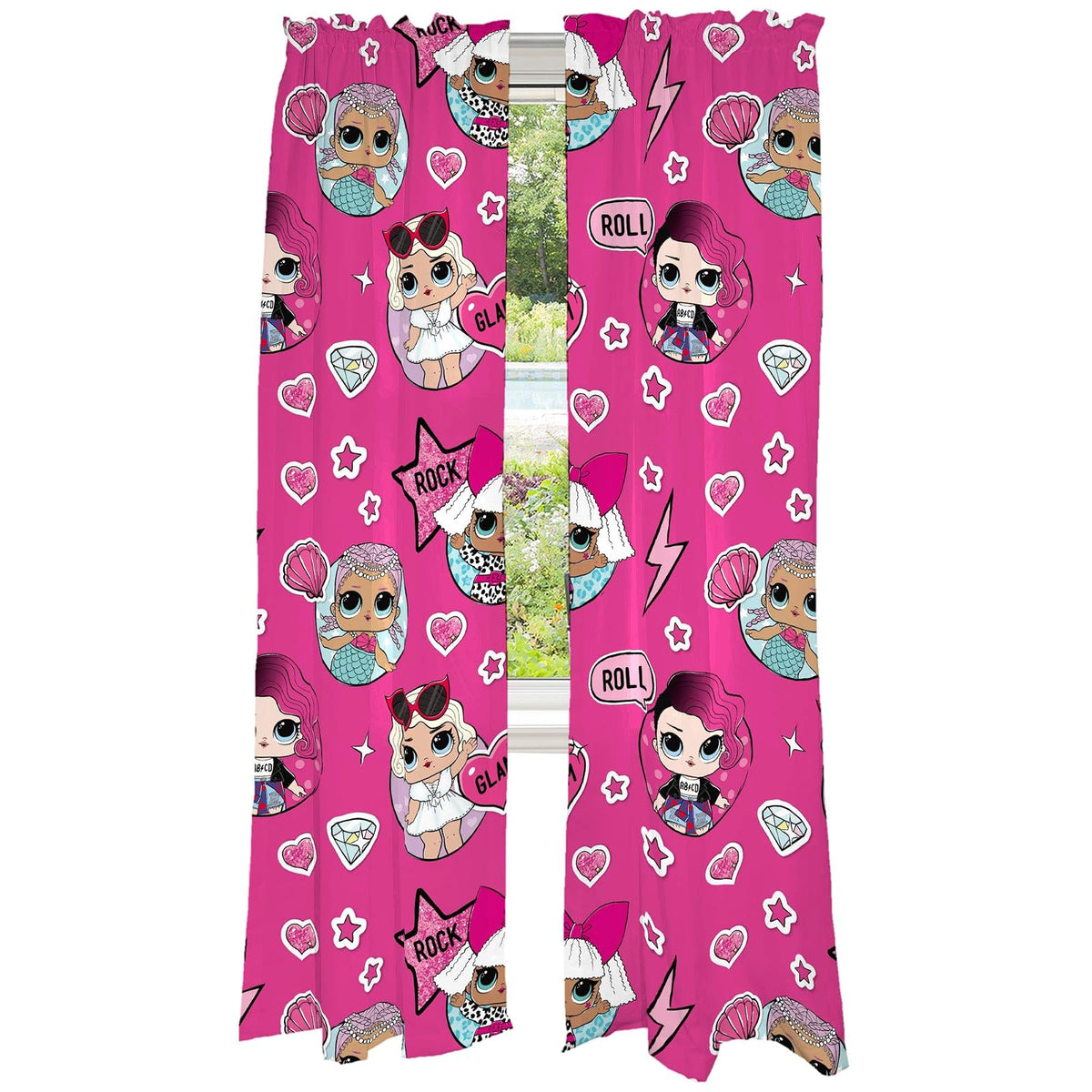 Franco Juego de Cortinas Infantiles con Personajes con Licencia - 208.3An x 213.4Al cm (1 Paneles) - Lol Surprise