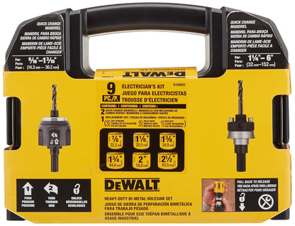 DEWALT Kit de sierra perforadora, juego de electricista estándar, bimetálico (D180002), amarillo