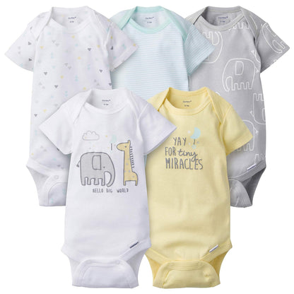 Gerber Conjunto de 4 Mamelucos de Manga Corta para Bebé Niña - 0-3 Meses - Sueño de elefante