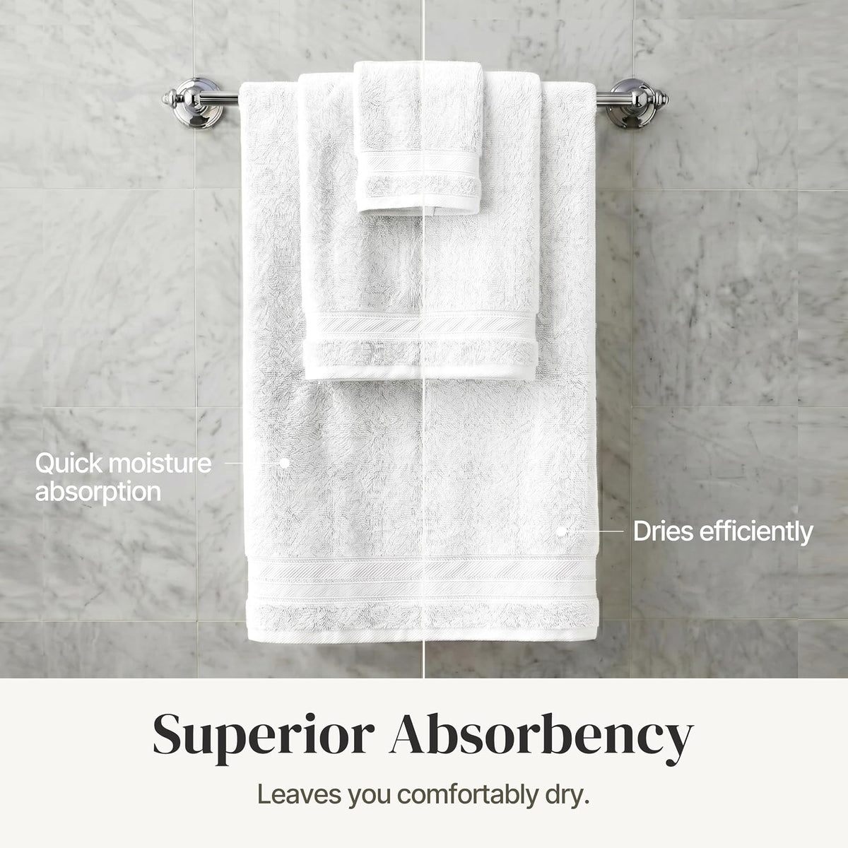 Modern Threads - Juego de Toallas de 6 Piezas 100% algodón Peinado, Toallas de baño, Toallas de Mano y paños de baño, súper absorbentes y de Secado rápido, 600 g/m², Suave y Afelpada, Color Blanco