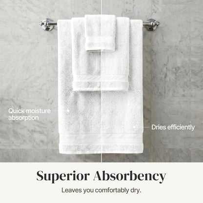 Modern Threads - Juego de Toallas de 6 Piezas 100% algodón Peinado, Toallas de baño, Toallas de Mano y paños de baño, súper absorbentes y de Secado rápido, 600 g/m², Suave y Afelpada, Color Blanco