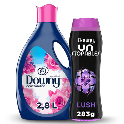 DOWNY - Pack con Suavizante de Telas Aroma Floral 2.8L + Perlas Aromatizantes para Ropa Unstopables Lush 283g