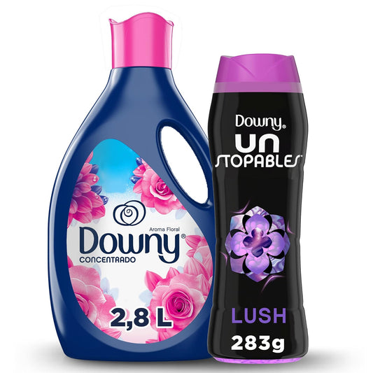 DOWNY - Pack con Suavizante de Telas Aroma Floral 2.8L + Perlas Aromatizantes para Ropa Unstopables Lush 283g