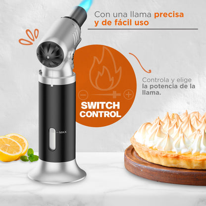 Hukën x MasterChef | Antorcha Culinaria Switch Control | Ajuste de Potencia de Flama | Ventanilla de Nivel de Gas | Base Estable | Carga de 6g para Uso Ligero | Diseño Compacto | Estilo Profesional