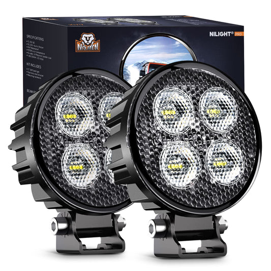 Nilight 2 Cápsulas LED Redondas de 8 cm W0212, 1500 LM, Luz de Trabajo EMC, 90°, Todoterreno, Blanco