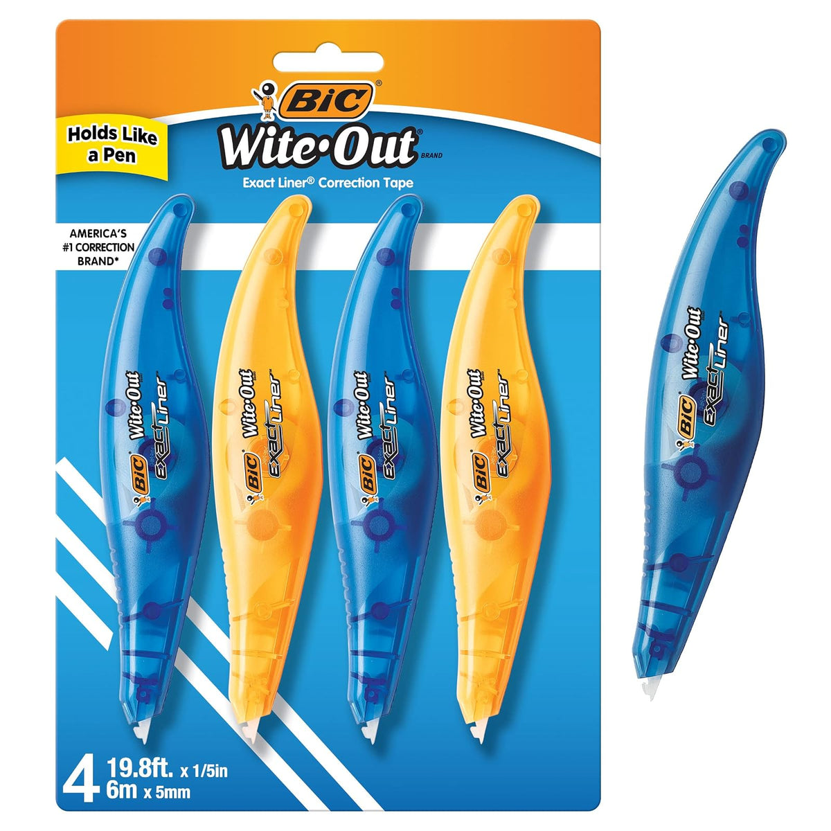 BIC Wite-Out - Cinta correctora de líneas exactas, color blanco, 4 unidades