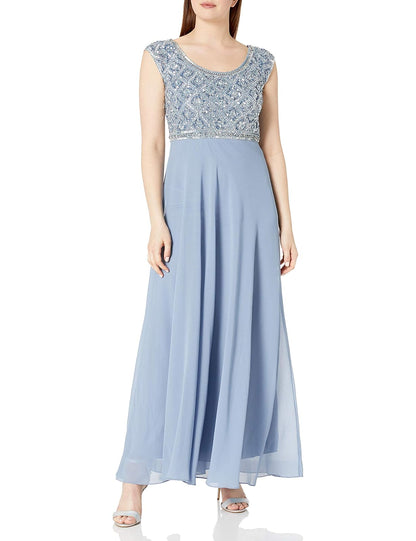 J Kara Vestido Largo de Manga Corta con Cuentas Vestido Formal Mujer