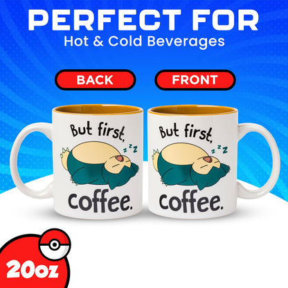 Silver Buffalo Pokemon Snorlax But First Taza de cerámica para café, 20 onzas