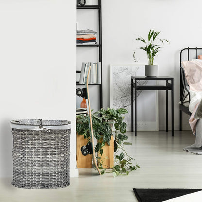 Seville Classics - Cesta de Lona extraíble Ovalada Tejida a Mano con Doble Tapa, para clasificar la Ropa, Color Gris