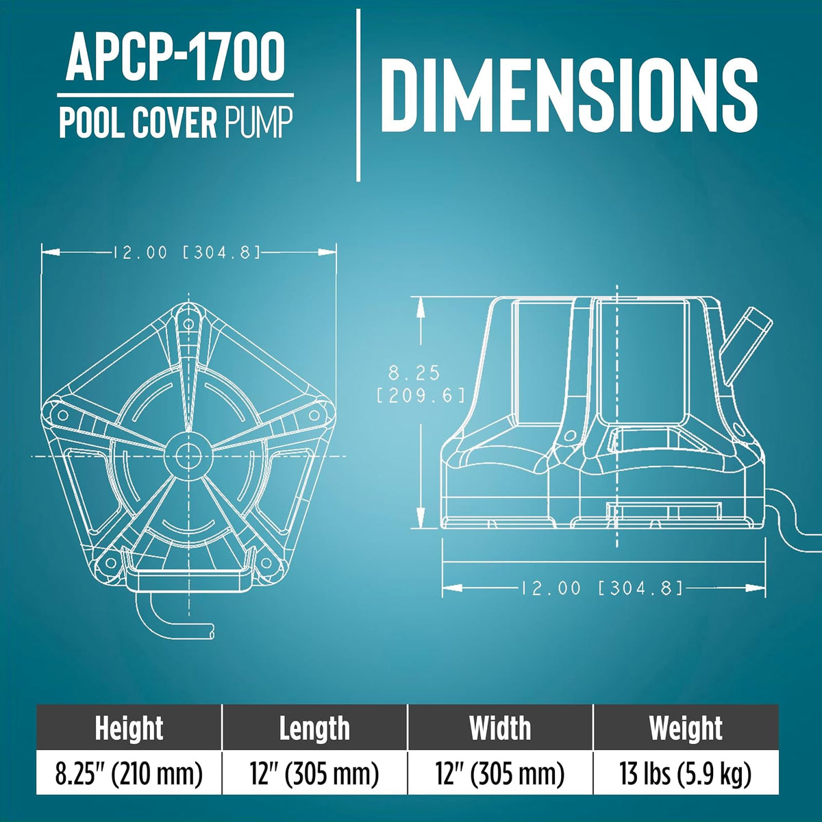 Little Giant APCP-1700 Bomba de cubierta de piscina con cable de 25 pies, azul claro, 577301