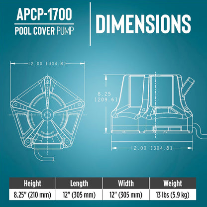 Little Giant APCP-1700 Bomba de cubierta de piscina con cable de 25 pies, azul claro, 577301