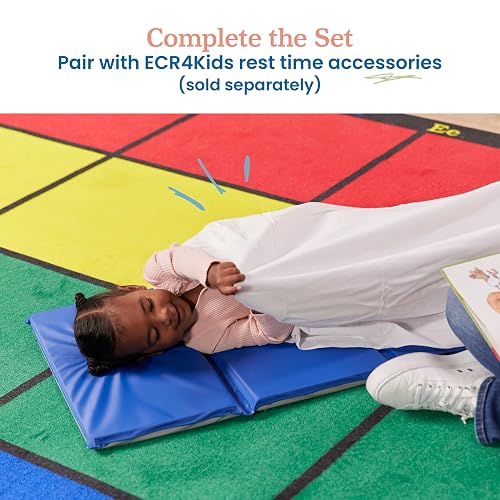 ECR4Kids Value 4-Fold Daycare Rest Mat, Blue and Grey (1" Thick)