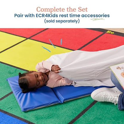 ECR4Kids Value 4-Fold Daycare Rest Mat, Blue and Grey (1" Thick)