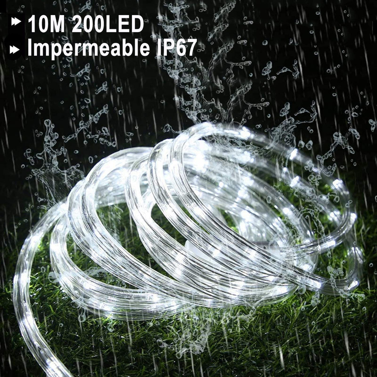 Dosyu 10M Transparente LED Navideña, 200LED 110V 2 cables Cuttable de Navidad Luces, 200 LED a prueba de agua al aire libre caliente luces de la cuerda para la cubierta(Blanco Frio)