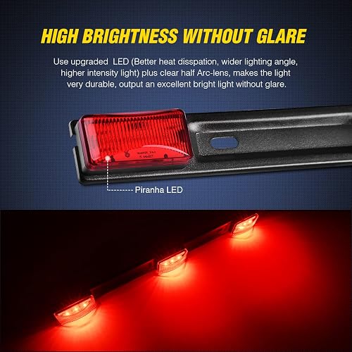 Nilight Barra de Identificación Roja de 9 LED, Soporte de Acero Inoxidable Negro, para Camión/Remolque, TL-11