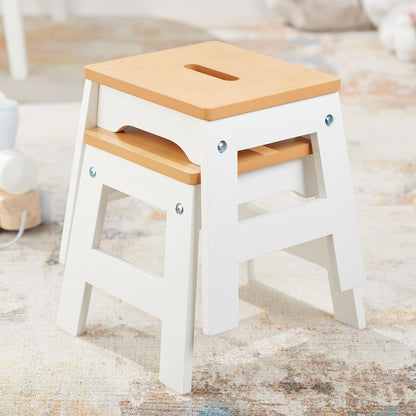 Melissa & Doug Taburetes de Madera - Juego de 2 (Blanco/Natural)