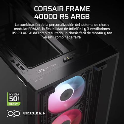Corsair Frame 4000D RS ARGB Caja Modular ATX Mid–Tower para PC – Alto Flujo de Aire, 3 Ventiladores RS ARGB preinstalados, ASUS BTF, MSI Project Zero, Gigabyte Project Stealth – Negro