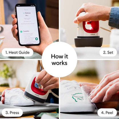 Cricut EasyPress Mini Prensa de Calor - Para Presionar Objetos Pequeños Como Zapatos, Animales de Peluche, Sombreros y Más - 3 Ajustes de Calor y Punta de Precisión - Placa de Calor Revestida de