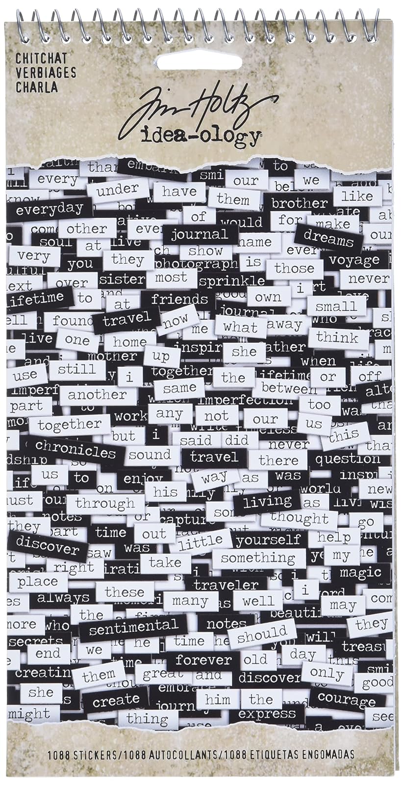 Tim Holtz Idea-ology Chitchat Word Pegatinas por Tim Holtz Idea-ology, cartulina mate en blanco y negro, 1088 pegatinas, TH92998, 1/8 pulgadas