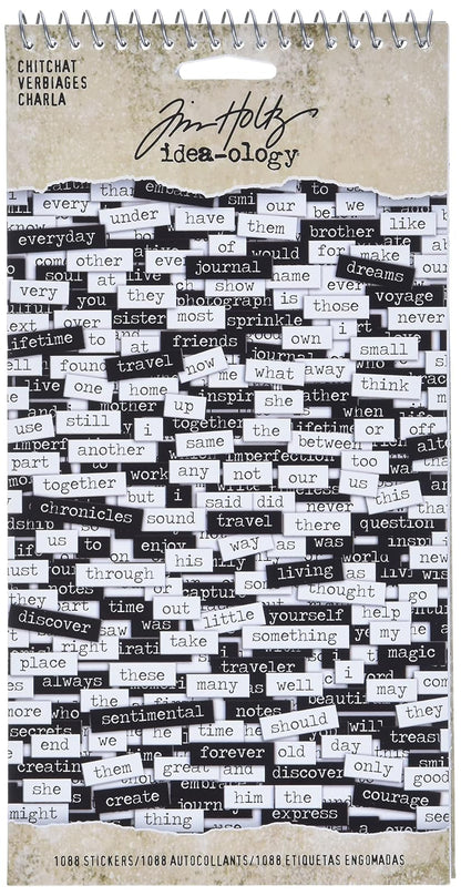 Tim Holtz Idea-ology Chitchat Word Pegatinas por Tim Holtz Idea-ology, cartulina mate en blanco y negro, 1088 pegatinas, TH92998, 1/8 pulgadas