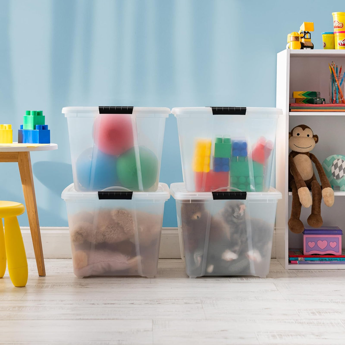 IRIS USA 6 Contenedores de 54 Qt con Tapa, Transparentes | Diseño transparente para ver el contenido fácilmente. Ideal para mudanzas, cobijas, ropa y garaje. Diseño anidable.