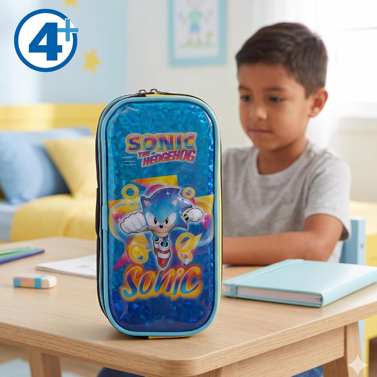 Ruz Lapicera Doble Infantil y Preescolar | Sonic | 100% Poliéster | Estuche de Tela para Niños con Compartimentos Internos y Cremallera | Recomendado desde 3 años