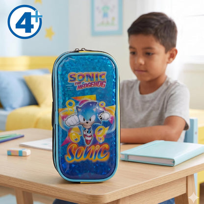 Ruz Lapicera Doble Infantil y Preescolar | Sonic | 100% Poliéster | Estuche de Tela para Niños con Compartimentos Internos y Cremallera | Recomendado desde 3 años